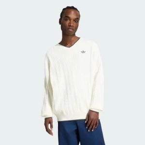 SWETER Z DZIANINY O SPLOCIE WARKOCZOWYM Z DEKOLTEM W KSZTAŁCIE LITERY V Adidas Cloud White