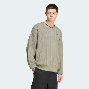 SWETER Z DZIANINY O SPLOCIE WARKOCZOWYM Z DEKOLTEM W KSZTAŁCIE LITERY V Adidas Silver Pebble