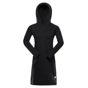 Bluza damska długa z kapturem Oleba czarna Alpine Pro