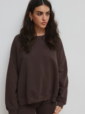 Bluza typu oversize z HAFTEM, w kolorze WHITE SAND - EVANS SATIN-UNI Marsala