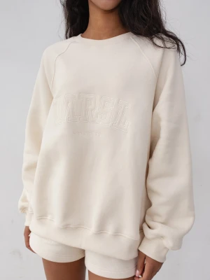 Bluza damska o luźnym kroju z haftem MRSL w kolorze LIGHT BEIGE - OLIVET-UNI Marsala