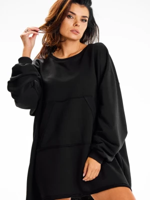 Bluza damska oversize długa z kieszenią kangurka czarna Infinite You