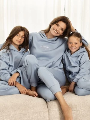 Bluza damska z kapturem - niebiaska Powerful #Family Family Concept by 5.10.15.