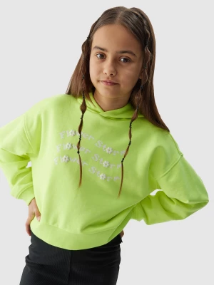 Bluza dresowa crop top nierozpinana z kapturem dziewczęca - zielona 4F JUNIOR
