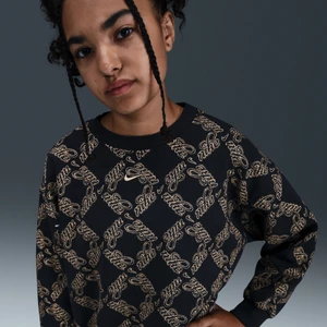 Bluza dresowa dla dużych dzieci (dziewcząt) o kroju oversize i z półokrągłym dekoltem Nike Club Fleece - Czerń