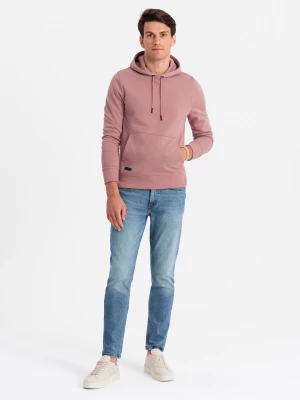 Bluza dresowa męska kangurka z kapturem BASIC – ciemnoróżowa V4 - Rozmiar: XXL Ombre Clothing