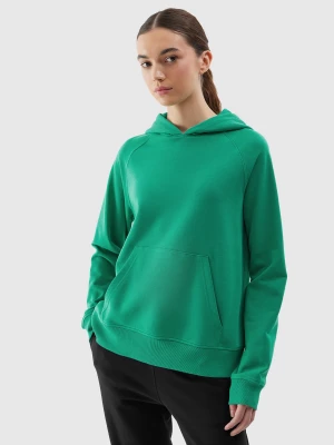 Bluza dresowa nierozpinana z kapturem damska - zielona 4F