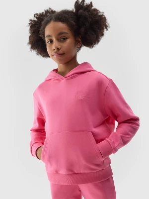 Bluza dresowa nierozpinana z kapturem dziewczęca - różowa 4F