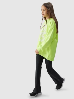 Bluza dresowa nierozpinana z kapturem dziewczęca - zielona 4F