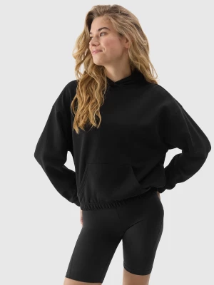 Bluza dresowa nierozpinana z kapturem z bawełną organiczną damska - czarna 4F