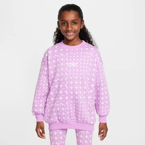 Bluza dresowa o kroju oversize z półokrągłym dekoltem dla dużych dzieci (dziewcząt) Nike Club Fleece - Fiolet