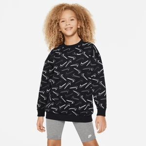 Bluza dresowa o kroju oversize z półokrągłym dekoltem dla dużych dzieci (dziewcząt) Nike Sportswear Club Fleece - Czerń
