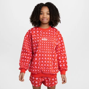 Bluza dresowa o kroju oversize z półokrągłym dekoltem dla dużych dzieci (dziewcząt) Nike Sportswear Club Fleece - Czerwony