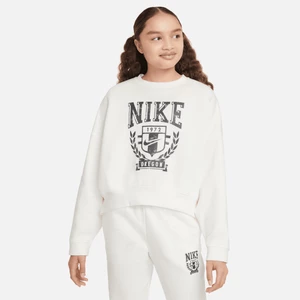 Bluza dresowa oversize z dzianiny z półokrągłym dekoltem dla dużych dzieci (dziewcząt) Nike Sportswear - Biel