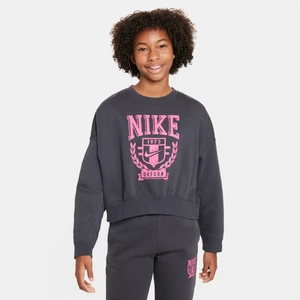 Bluza dresowa oversize z dzianiny z półokrągłym dekoltem dla dużych dzieci (dziewcząt) Nike Sportswear - Szary