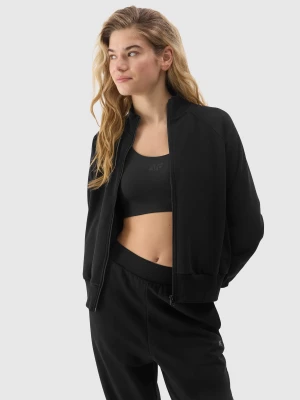 Bluza dresowa rozpinana bez kaptura z bawełną organiczną damska - czarna 4F