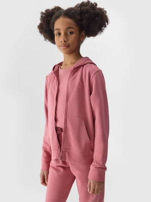 Bluza dresowa rozpinana z kapturem dziewczęca - różowa 4F