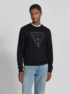 Bluza dresowa w kroju regular fit z detalem logo model 'Audley' Guess czarny