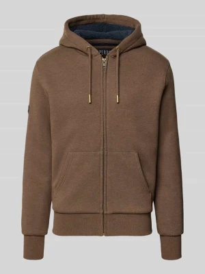 Bluza dresowa w kroju regular fit z dzieloną kieszenią kangurką model 'Borg' Superdry Ciemnobrązowy melanż