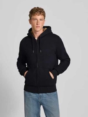 Bluza dresowa w kroju regular fit z dzieloną kieszenią kangurką model 'Borg' Superdry Ciemnoniebieski melanż