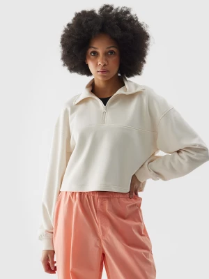 Bluza dresowa z bawełną organiczną damska - kremowa 4F