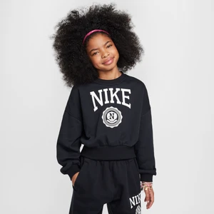 Bluza dresowa z dzianiny dresowej z półokrągłym dekoltem dla dużych dzieci (dziewcząt) Nike Sportswear Club - Czerń