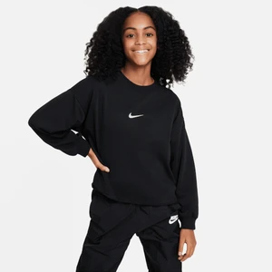 Bluza dresowa z półokrągłym dekoltem dla dużych dzieci (dziewcząt) Dri-FIT Nike Sportswear - Czerń