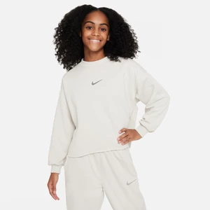 Bluza dresowa z półokrągłym dekoltem dla dużych dzieci (dziewcząt) Dri-FIT Nike Sportswear - Szary