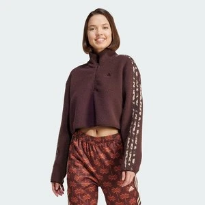 Bluza Essentials 3-Stripes Animal Print High Pile Cropped 1/4 Zip Adidas