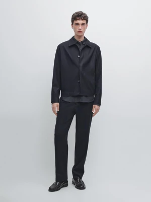 Flanelowa Koszula Wierzchnia Ze 100% Wełny Z Efektem Sztruksu - Granatowy - - Massimo Dutti - Mężczyzna