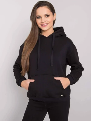 Bluza kangurka czarny casual wkładane przez głowę z kapturem kaptur rękaw długi troczki kieszenie Basic feel good