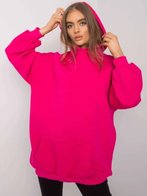 Bluza kangurka fuksjowy casual sportowy z kapturem wkładane przez głowę kaptur rękaw długi długość długa kieszenie Basic feel good