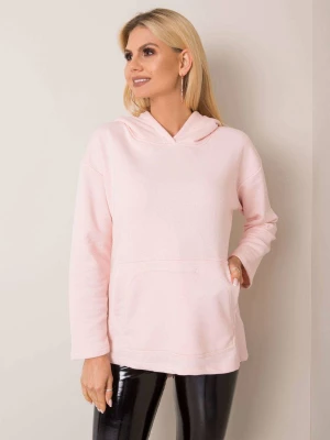 Bluza kangurka jasny różowy sportowy casual dekolt okrągły kaptur rękaw długi długość długa kieszenie Basic feel good