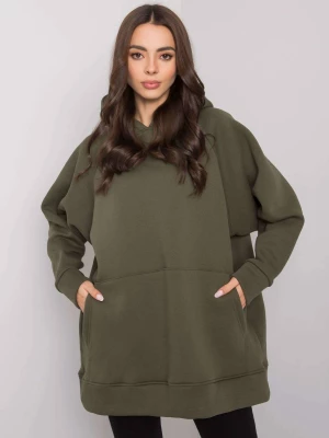 Bluza kangurka khaki casual z kapturem rozpinane kaptur rękaw długi długość długa kieszenie Basic feel good