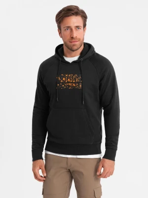 Bluza kangurka męska z kapturem i nadrukiem - czarna V2 - Rozmiar: L Ombre Clothing