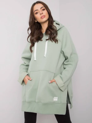 Bluza kangurka pistacjowy casual sportowy z kapturem wkładane przez głowę kaptur rękaw długi długość długa kieszenie troczki Rue paris