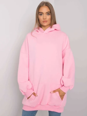 Bluza kangurka różowy casual sportowy z kapturem wkładane przez głowę kaptur rękaw długi długość długa kieszenie Basic feel good