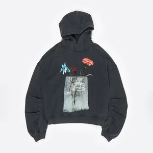 Bluza kaptur logo kwiaty czarna efekt sprania BIMBA Y LOLA