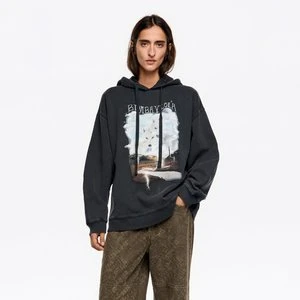 Bluza kaptur logo pejzaż czarna efekt sprania BIMBA Y LOLA