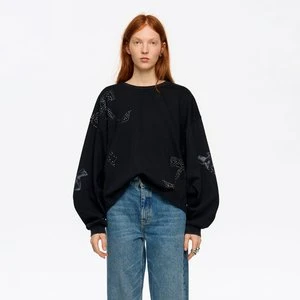 Bluza krótka kamyczki kokardy czarna efekt sprania BIMBA Y LOLA