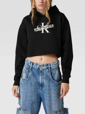 Bluza krótka z kapturem z nadrukiem z logo model ‘FLORALS’ Calvin Klein Jeans