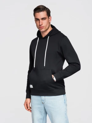 Bluza męska bawełniana dresowa BASIC kangurka z kapturem OM-SSBN-0270 - Rozmiar: L Ombre Clothing czarny