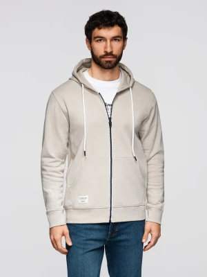 Bluza męska bawełniana dresowa BASIC rozpinana z kapturem - jasnobeżowa V1 - Rozmiar: S Ombre Clothing jasny szary