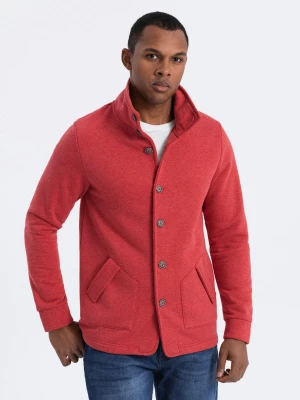 Bluza męska casual ze stójką zapinana na guziki - czerwony melanż V3 OM-SSZP-0171
 -                                    L