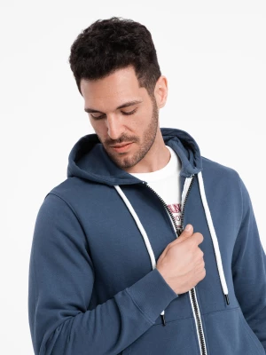 Bluza męska dresowa BASIC rozpinana z kapturem - granatowa V4 OM-SSBZ-0178
 -                                    S Ombre