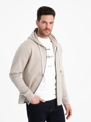 Bluza męska dresowa BASIC rozpinana z kapturem - jasnobeżowa V1 OM-SSBZ-0178
 -                                    S Ombre