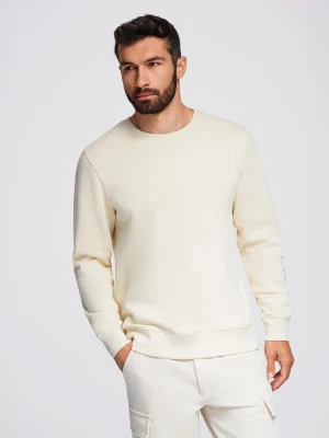 Bluza męska dresowa BASIC z okrągłym dekoltem - kremowa V11 - Rozmiar: S Ombre Clothing