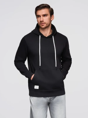 Bluza męska dresowa kangurka z kapturem - czarna V5 - Rozmiar: XXL Ombre Clothing