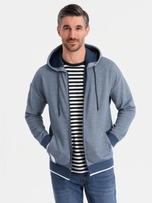 Bluza męska dresowa z kapturem o delikatnej strukturze – granatowa V2 Ombre Clothing