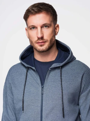 Bluza męska dresowa z kapturem o delikatnej strukturze – granatowa V2 - Rozmiar: XXL Ombre Clothing